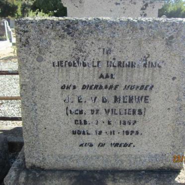 MERWE J.E., v.d. nee DE VILLIERS 1852-1929