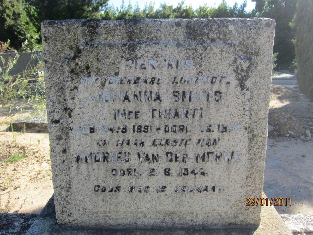 MERWE Andries, van der -1948 &amp; Johanna SMUTS, formerly VAN DER MERWE, nee THIART 1891-1957