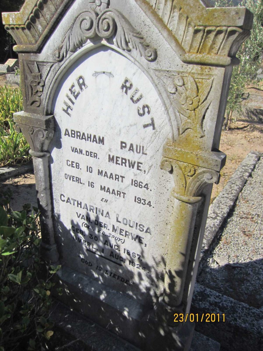 MERWE Abraham Paul, van der 1864-1934 &amp; Catharina Louisa V.D.SPUY  1867-1924