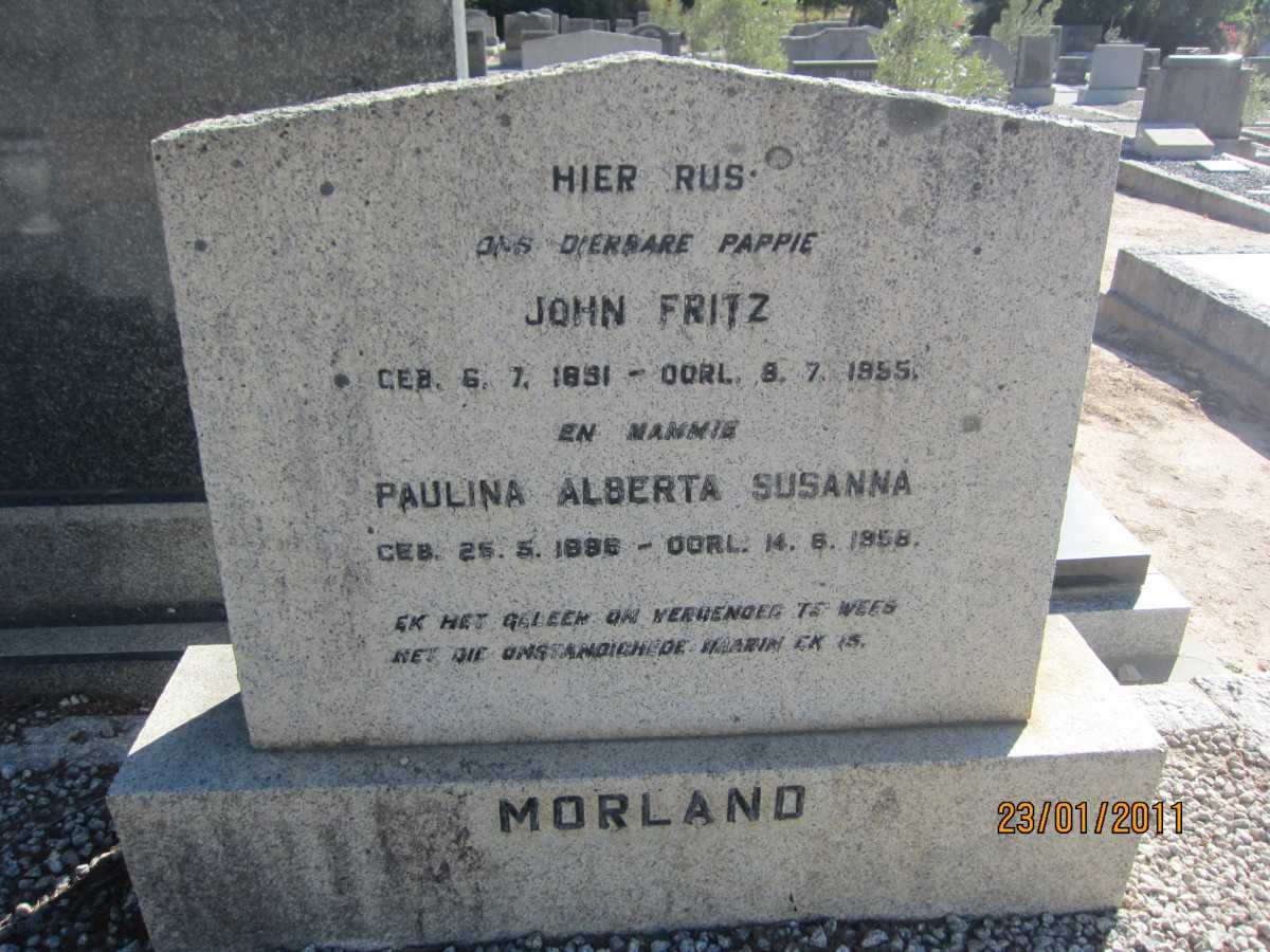 MORLAND John Fritz 1891-19?5 &amp; Paulina Alberta Susanna 1896-1958