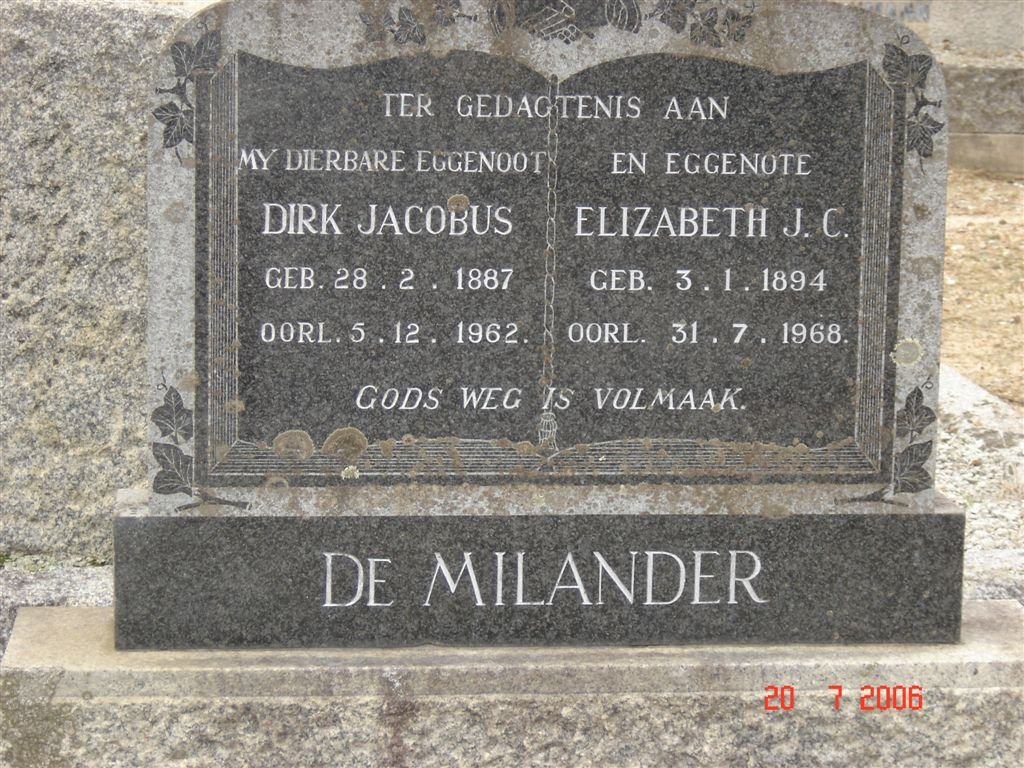 MILANDER Dirk Jacobus, de 1887-1962 &amp; Elizabeth J.C. 1894-1968