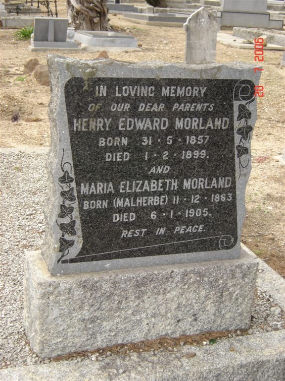 MORLAND  Henry Edward 1857-1899 &amp;  Maria Elizabeth MALHERBE 1863-1905
