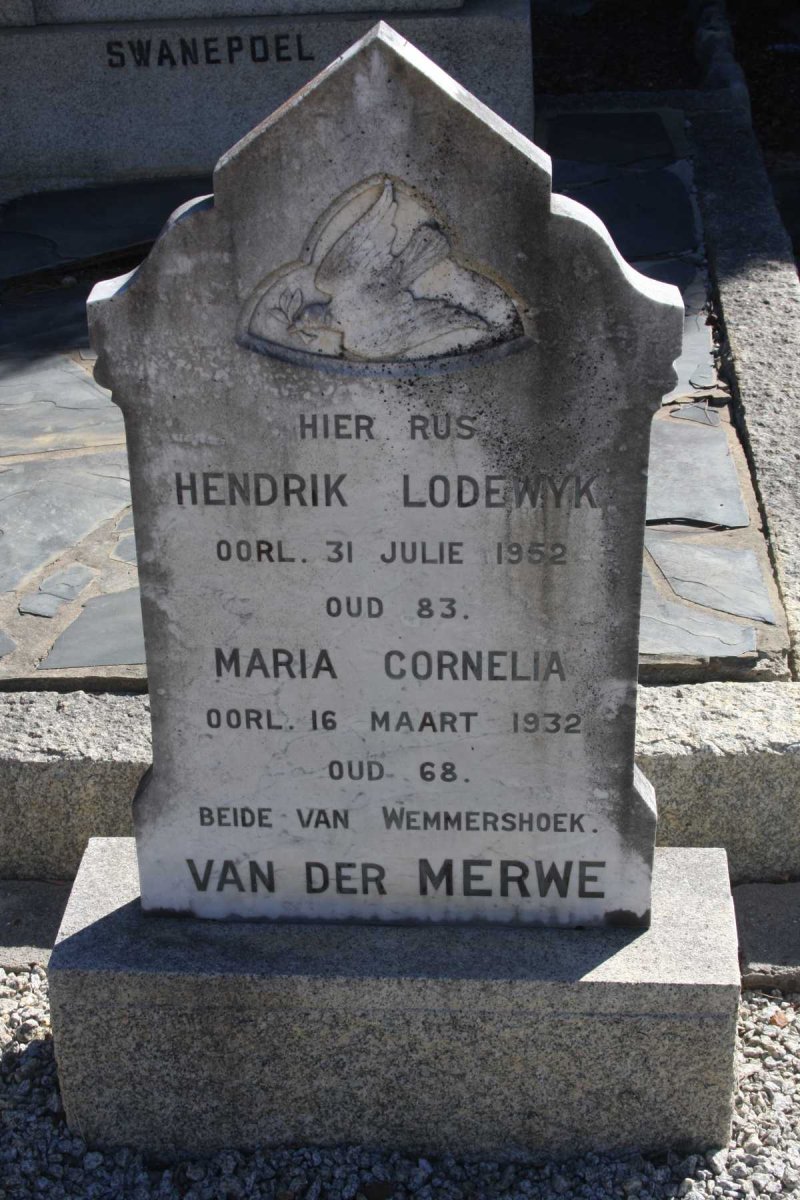 MERWE Hendrik Lodewyk, van der -1952 &amp; Maria Cornelia -1932