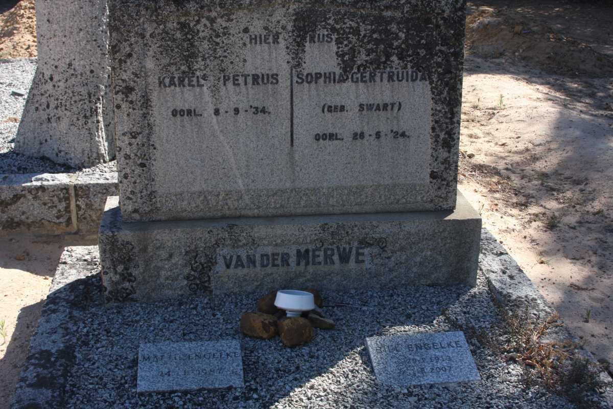 MERWE Karel Petrus, van der -1934 &amp; Sophia Gertruida SWART -1924 :: ENGELKE Mattie -1987 :: ENGELKE Bill -2007