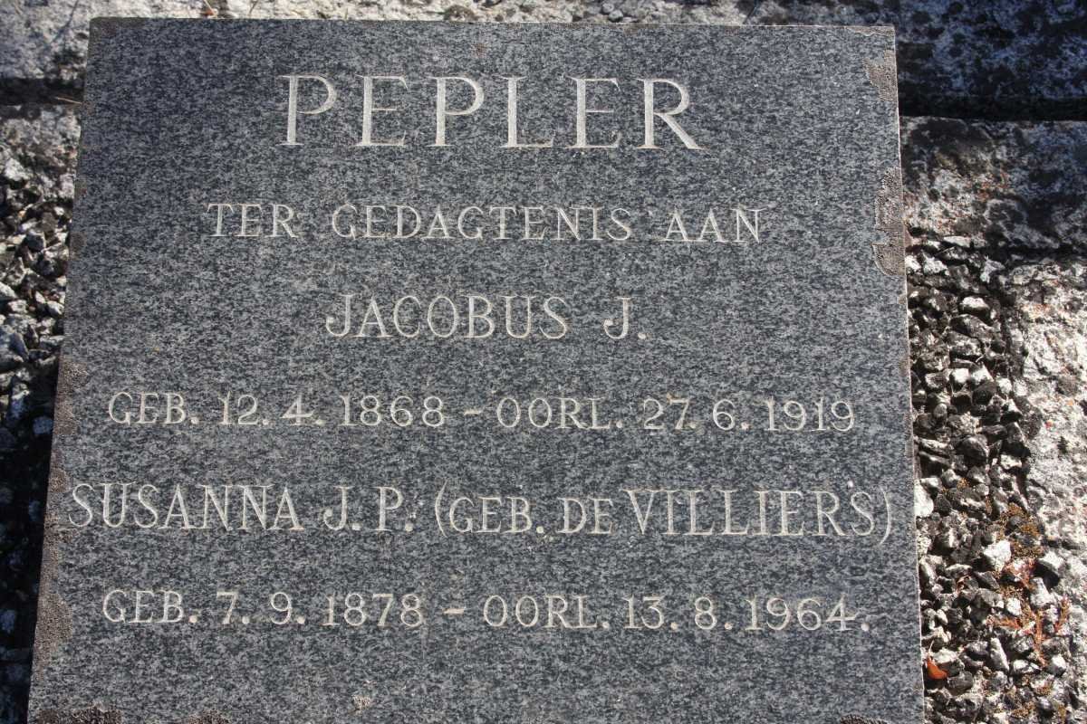 PEPLER Jacobus J. 1868-1919 &amp; Susanna J.P. DE VILIIERS 1878-1964