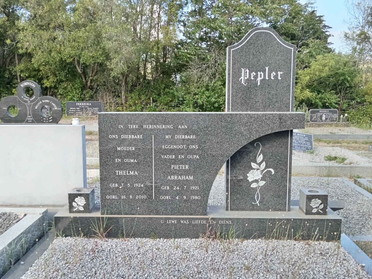 PEPLER Pieter Abraham 1921-1980 &amp; Thelma 1924-2010