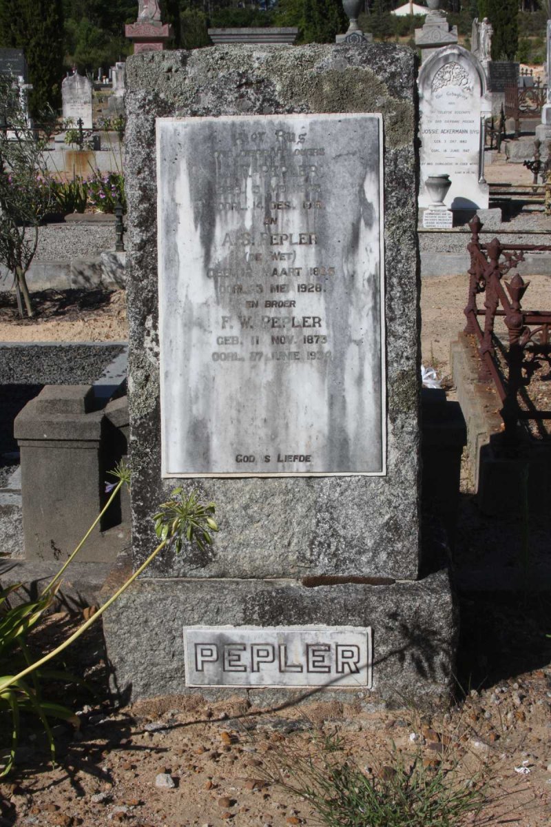 PEPLER J.F.1843-1919 &amp; A.S. DE WET 1845-1928 :: PEPLER F.W. 1873-1934