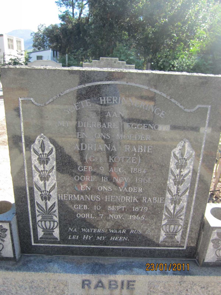 RABIE Hermanus Hendrik 1879-1965 &amp; Adriana KOTZE 1884-1961
