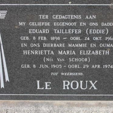 ROUX Eduard Taillefer, le 1898-1961 &amp; Henrietta Maria Elizabeth VAN SCHOOR 1905-1974