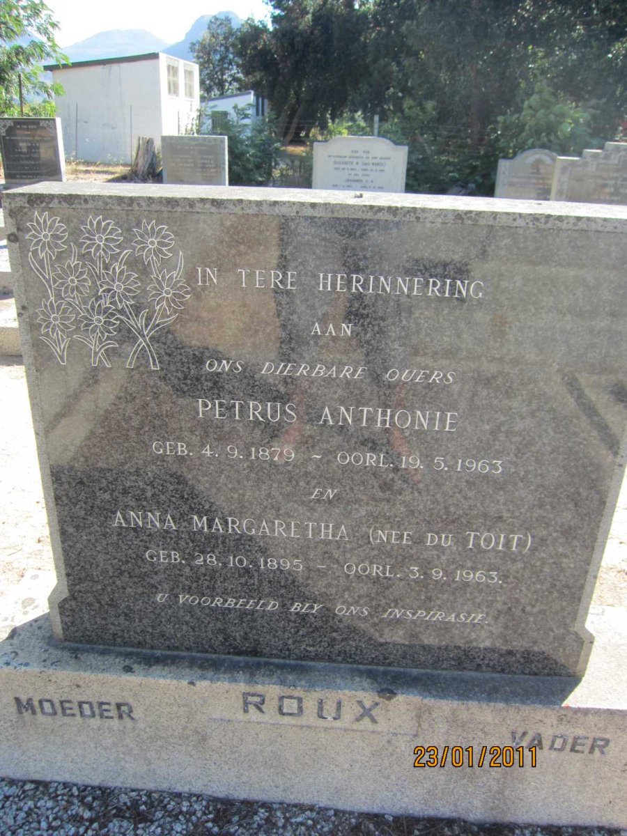 ROUX Petrus Anthonie 1879-1963 &amp; Anna Margaretha DU TOIT 1895-1963