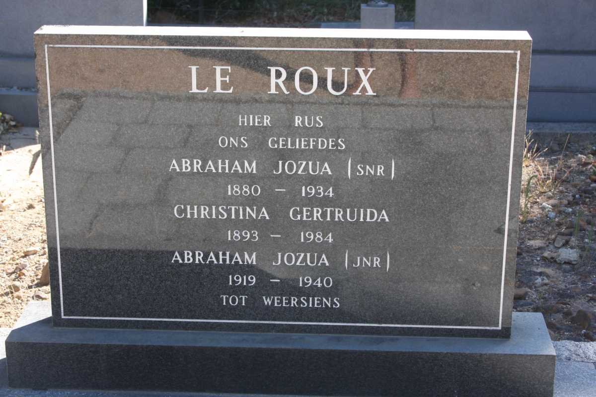 ROUX Abraham Jozua, le 1880-1934 &amp; Christina Gertruida 1893-1984 :: LE ROUX Abraham Jozua 1919-1940