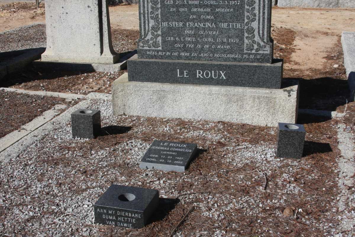 ROUX David, le 1888-1957 &amp; Hester Francina OLIVIER 1907-1979 :: ROUX Jeremia Cornelius, le 1927-2002