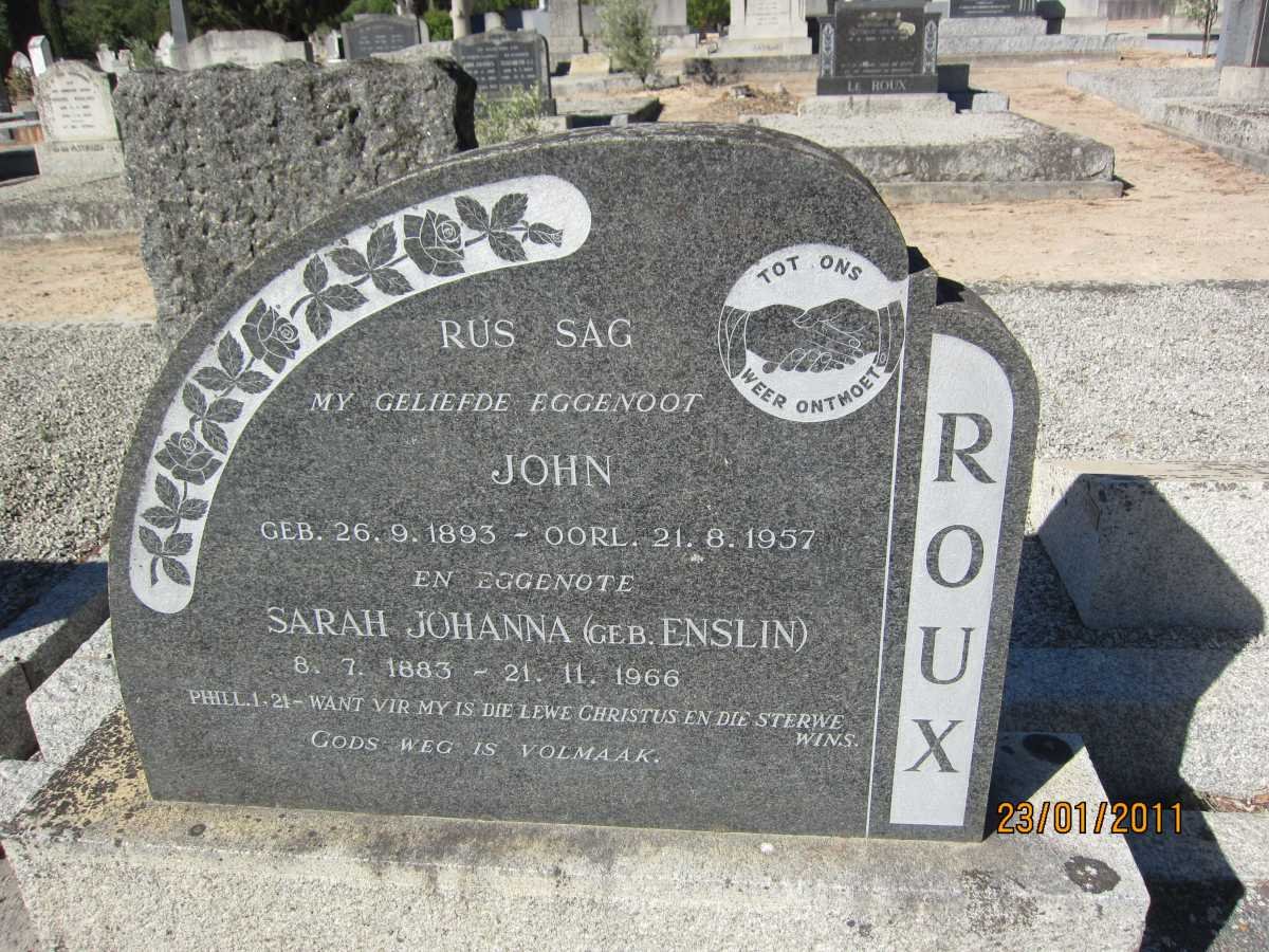 ROUX John 1893-1957 &amp; Sarah Johanna ENSLIN 1883-1966