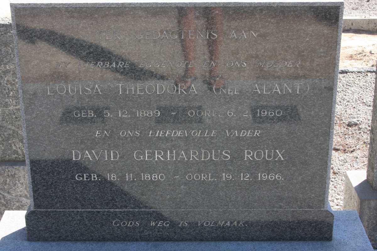 ROUX David Gerhardus 1880-1966 &amp; Louisa Theodora ALANT 1889-1960