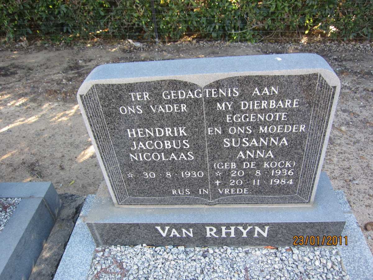 RHYN Hendrik Jacobus Nicolaas, van 1930- &amp; Susanna Anna DE KOCK 1936-1984