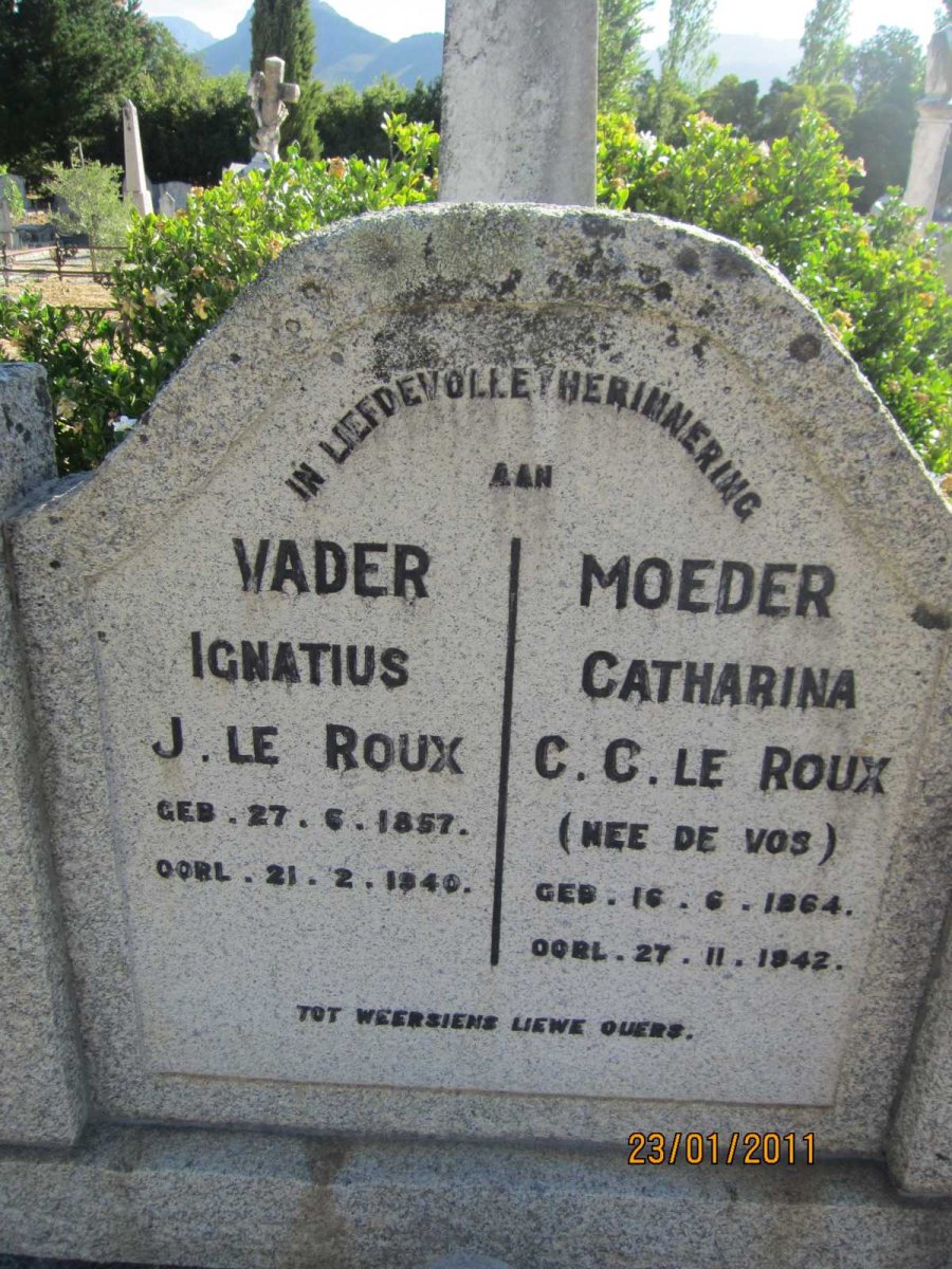 ROUX Ignatius J., le 1857-1940 &amp; Catherina C.C. DE VOS 1864-1942