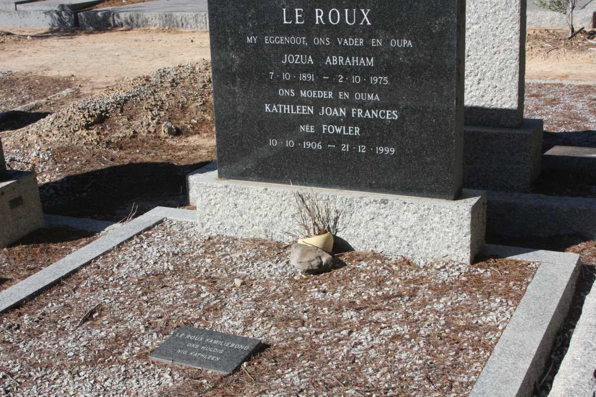 ROUX Jozua Abraham, le 1891-1975 &amp; Kathleen Joan Francis FOWLER 1906-1999