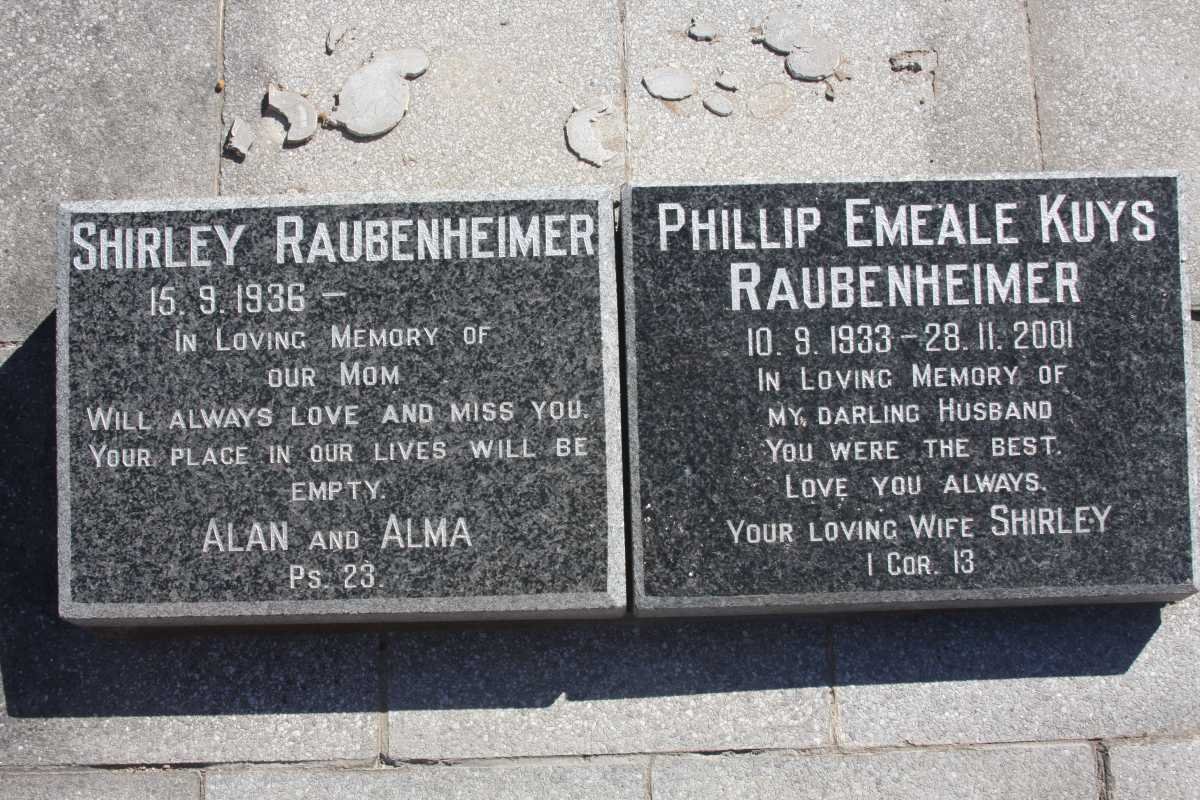 RAUBENHEIMER Phillip Emeale Kuys 1933-2001 &amp; Shirley 1936-