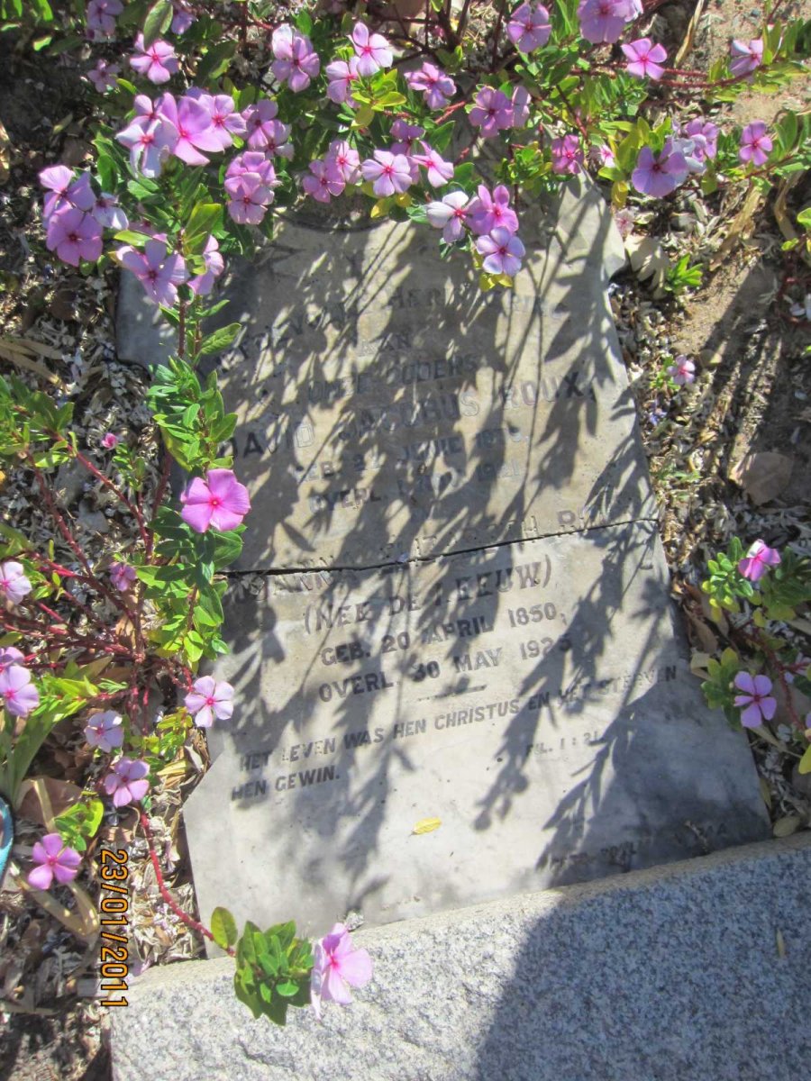 ROUX David Jacobus 1839-1921 &amp; Susanna Elizabeth DE LEEUW 1850-1925