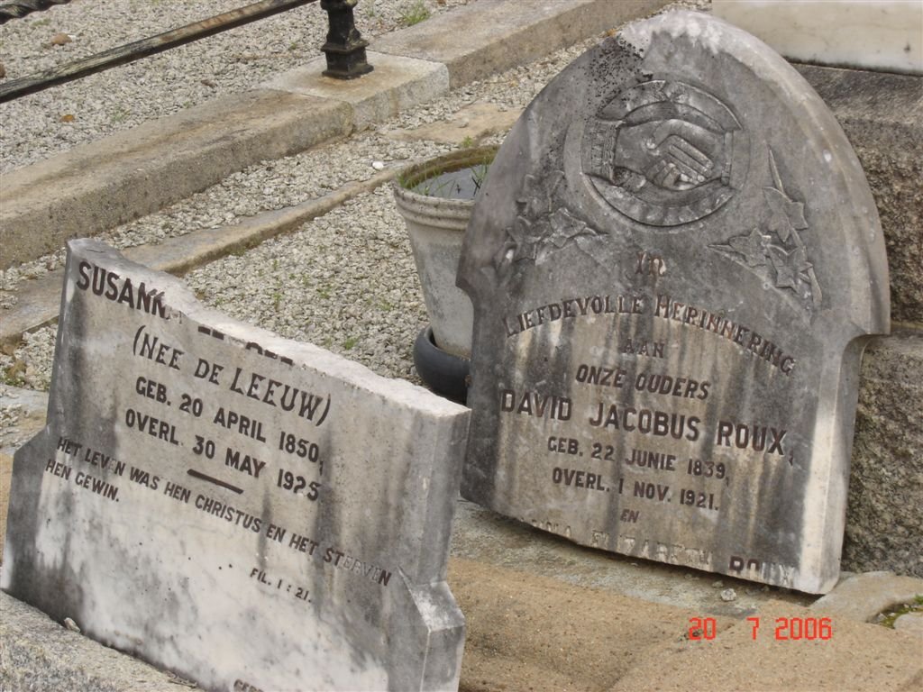 ROUX David Jacobus 1839-1921 &amp; Susanna Elizabeth DE LEEUW 1850-1925
