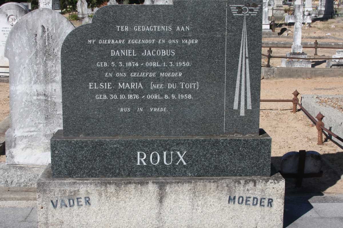 ROUX Daniel Jacobus 1874-1950 &amp; Elsie Maria DU TOIT 1876-1958