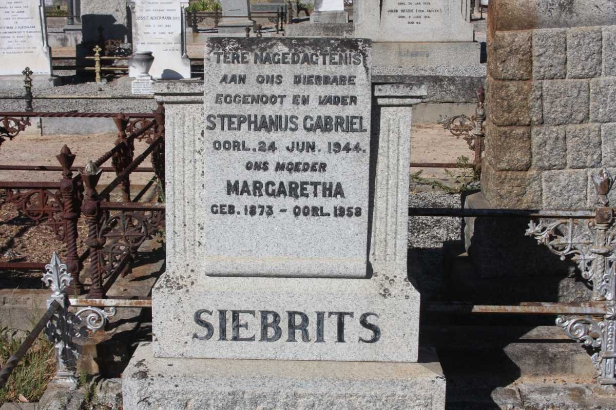 SIEBRITS Stephanus Gabriel -1944 &amp; Margaretha 1873-1958