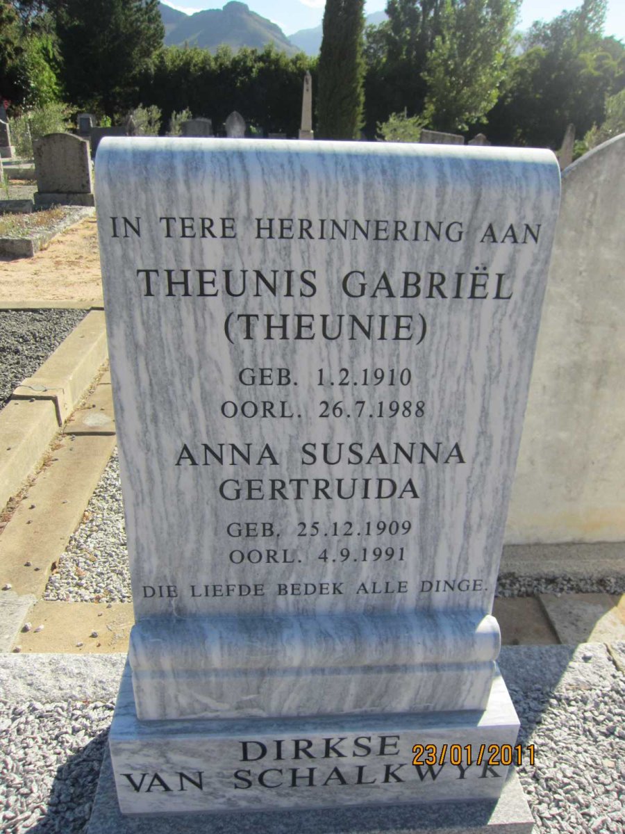 SCHALKWYK Theunis Gabriel, Dirkse van 1910-1988 &amp; Anna Susanna Gertruida 1909-1991