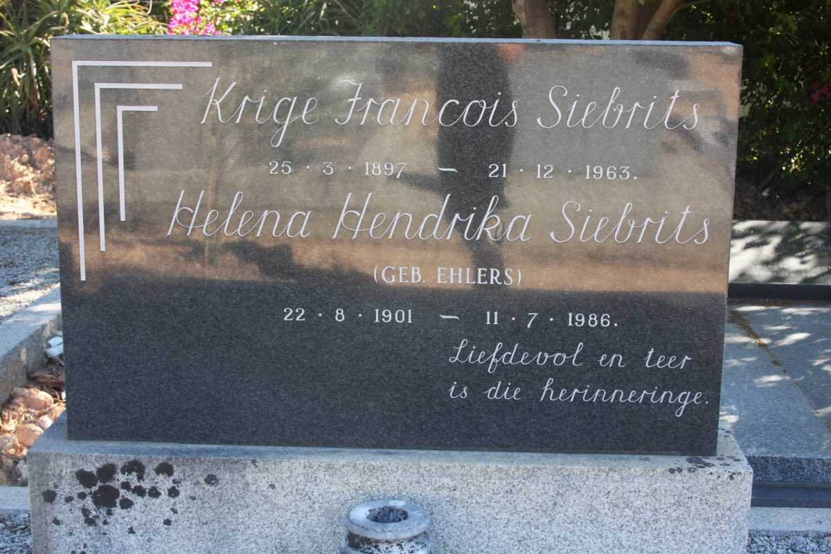 SIEBRITS Krige Francois 1897-1963 &amp; Helena Hendrika EHLERS 1901-1986