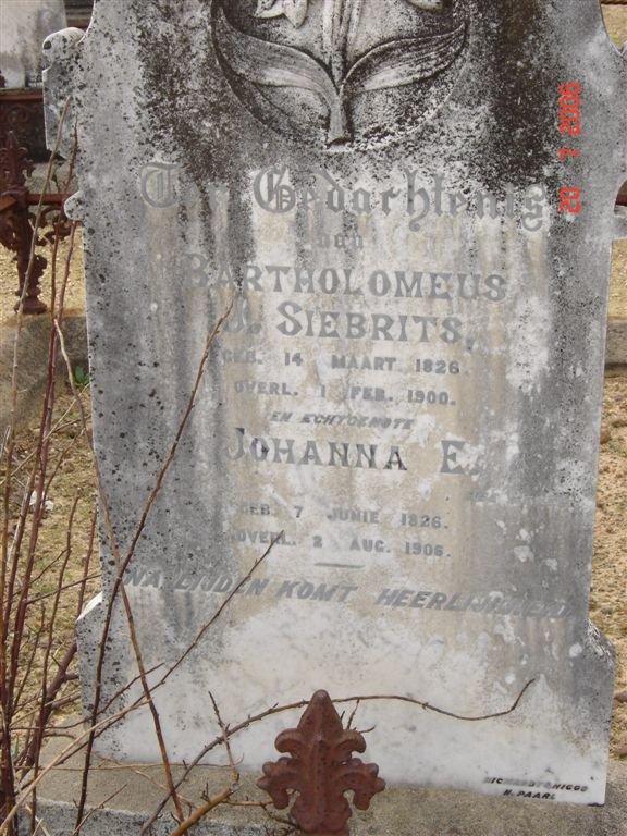 SIEBRITS Bartholomeus 1826-1900 &amp; Johanna E. 1826-1905