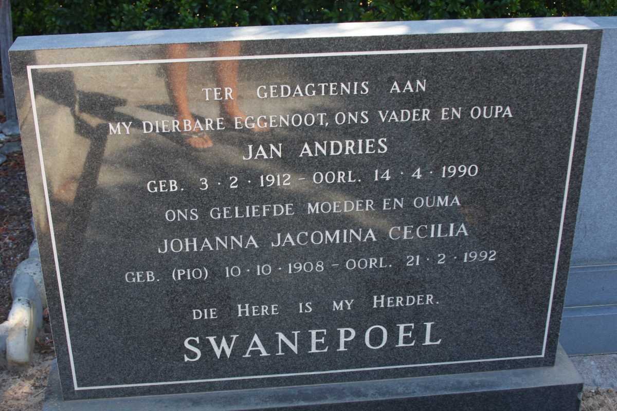 SWANEPOEL Jan Andries 1912-1990 &amp; Johanna Jacomina Cecilia PIO 1908-1992