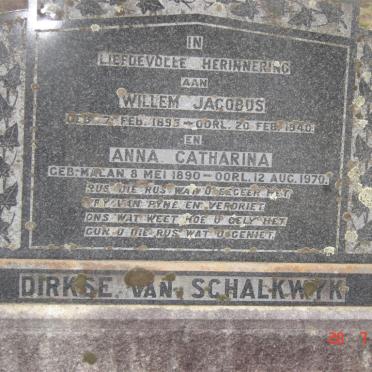 SCHALKWYK Willem Jacobus, Dirkse van 1893-1940 &amp; Anna Catharina MALAN 1890-1970