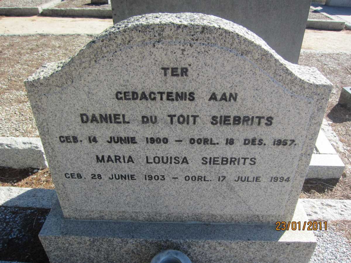 SIEBRITS Daniel Du Toit 1900-1957 &amp; Maria Louisa 1903-1994