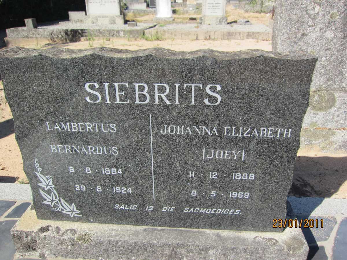 SIEBRITS Lambertus Bernardus 1884-1924 &amp; Johanna Elizabeth 1888-1969