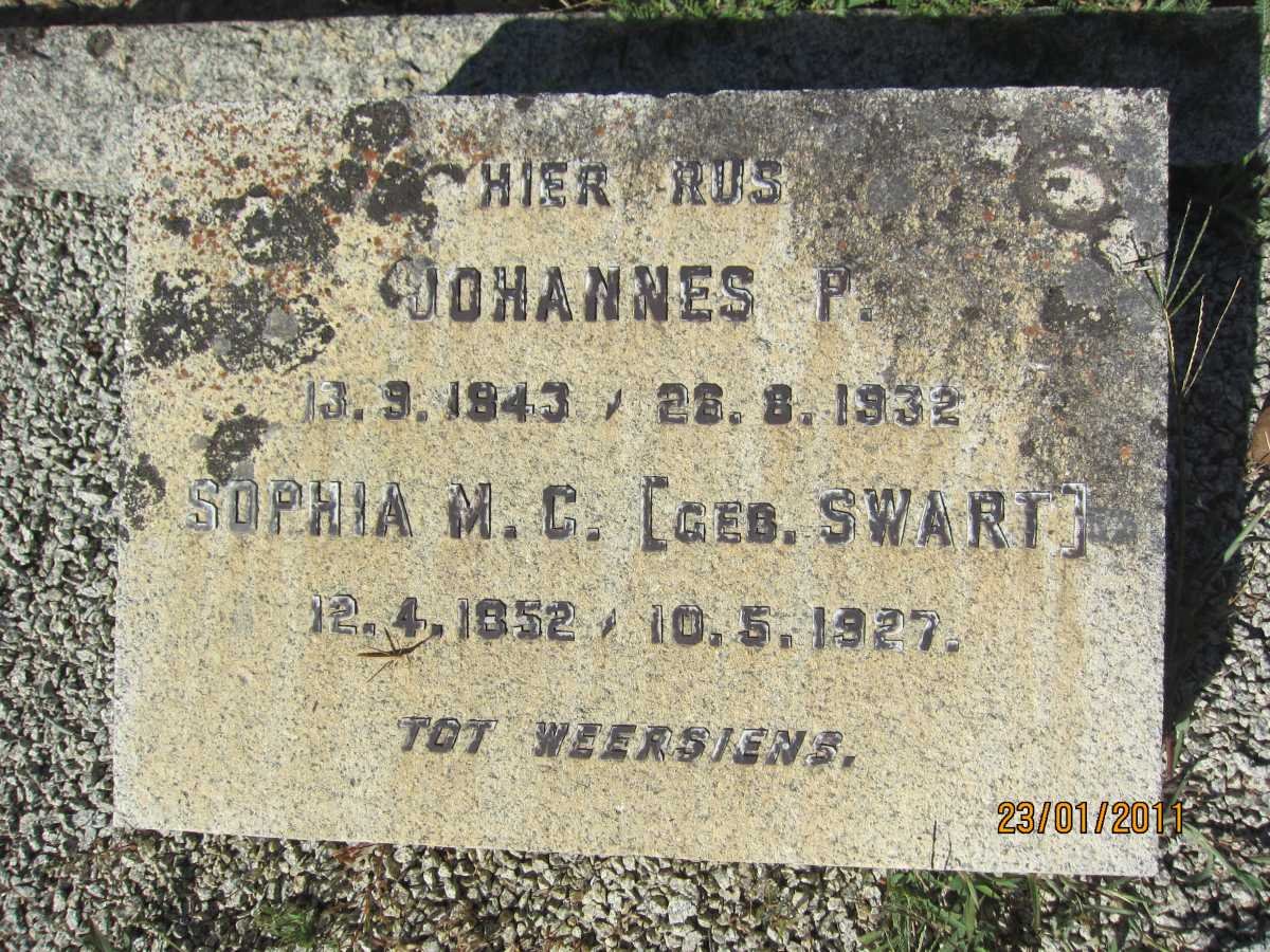 SWART Johannes P. 1843-1932 &amp; Sophia M.C. SWART 1852-1927