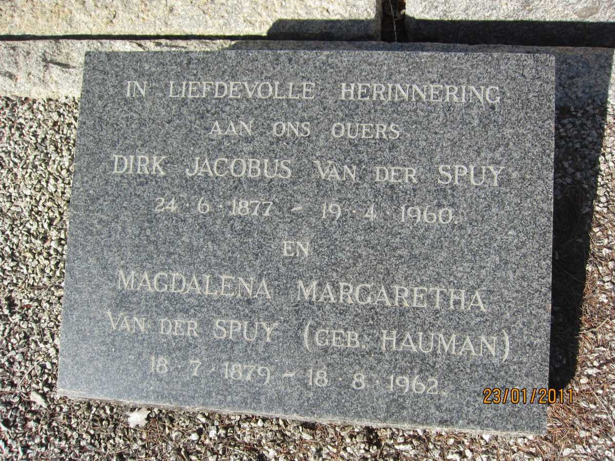 SPUY Dirk Jacobus, van der 1877-1960 &amp; Magdalena Margaretha HAUMAN 1879-1962