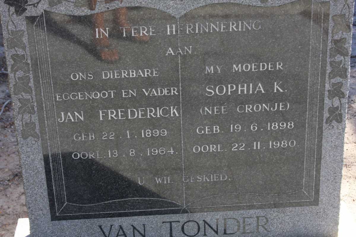 TONDER Jan Frederick, van 1899-1964 &amp; Sophia K. CRONJE 1898-1980