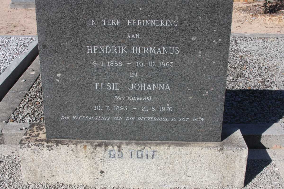 TOIT Hendrik Hermanus, du 1888-1963 &amp; Elsie Johanna VAN NIEKERK 1893-1970