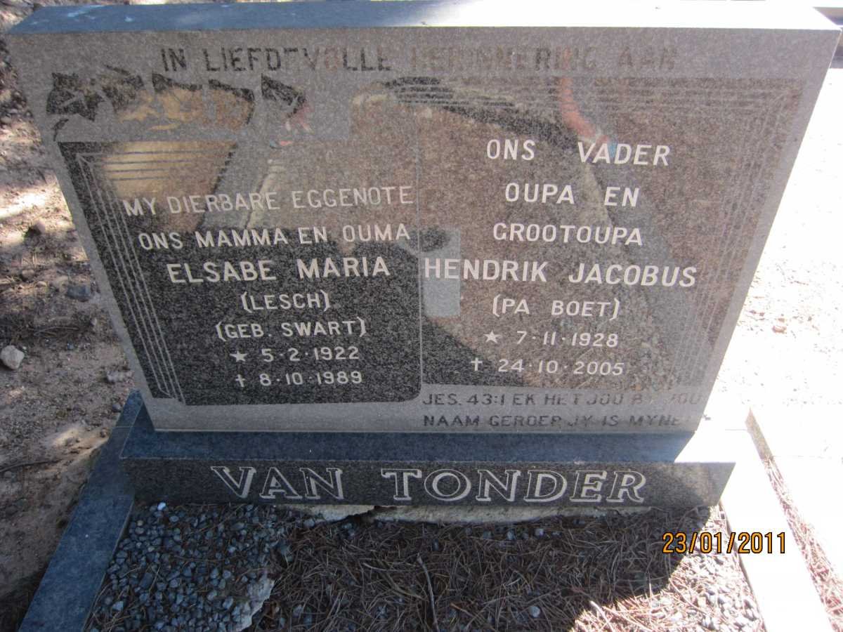 TONDER Hendrik Jacobus, van 1928-2005 &amp; Elsabe Maria SWART 1922-1989