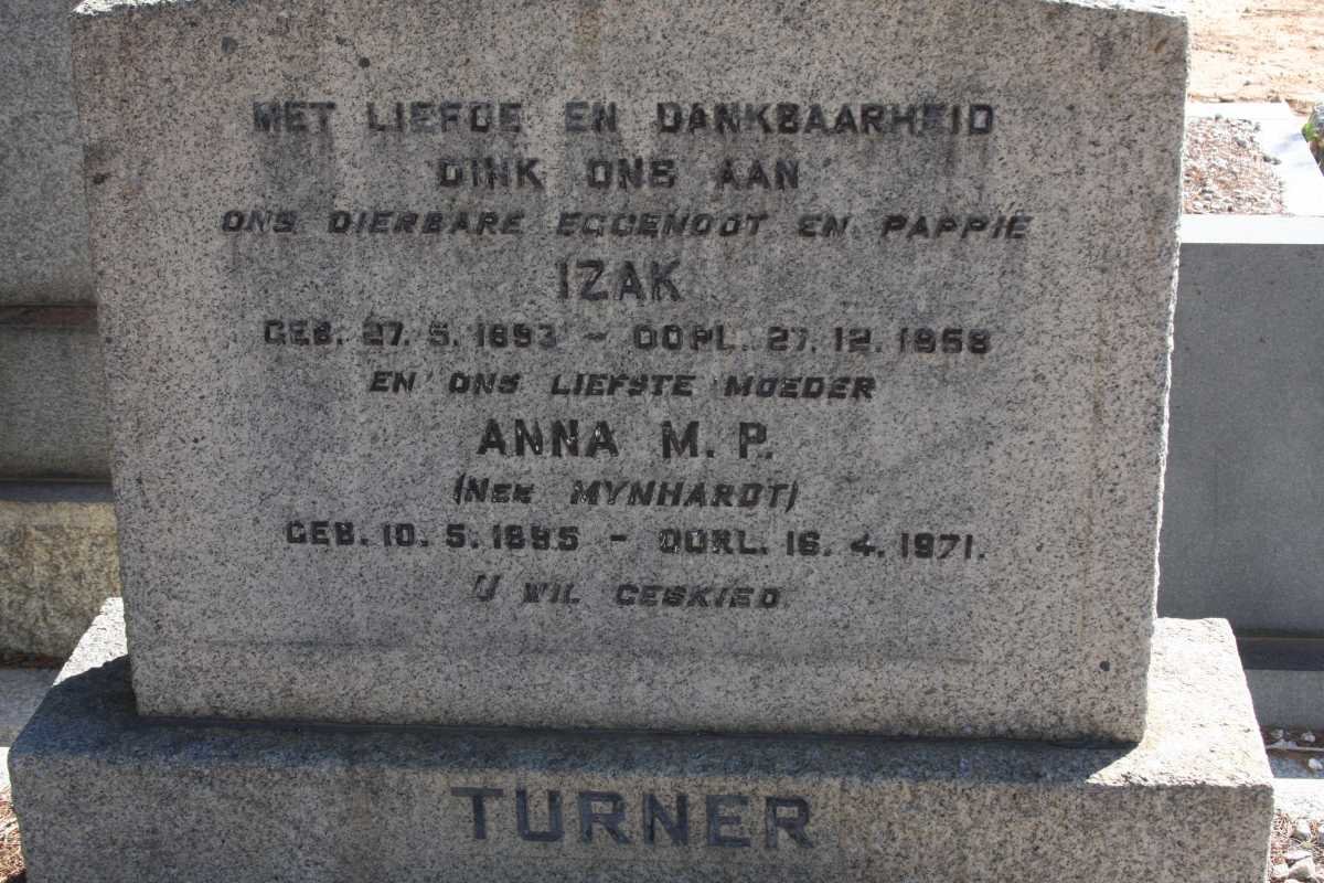 TURNER Izak 1893-1958 &amp; Anna M.P. MYNHARDT 1895-1971