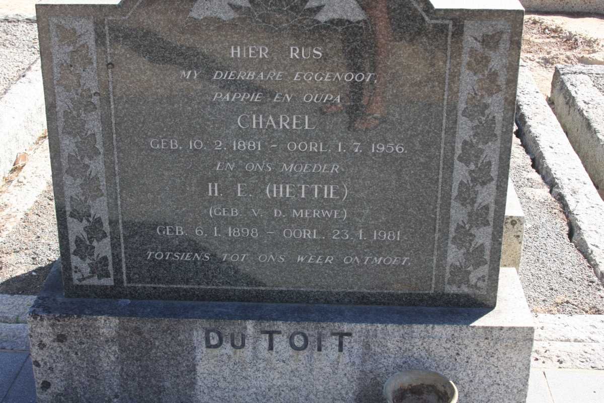 TOIT Charel, du 1881-1956 &amp; H.E. V.D. MERWE 1898-1981