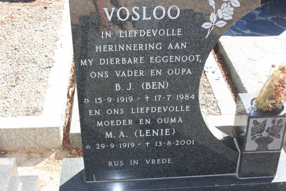VOSLOO B.J. 1919-1984 &amp; M.A. 1919-2001