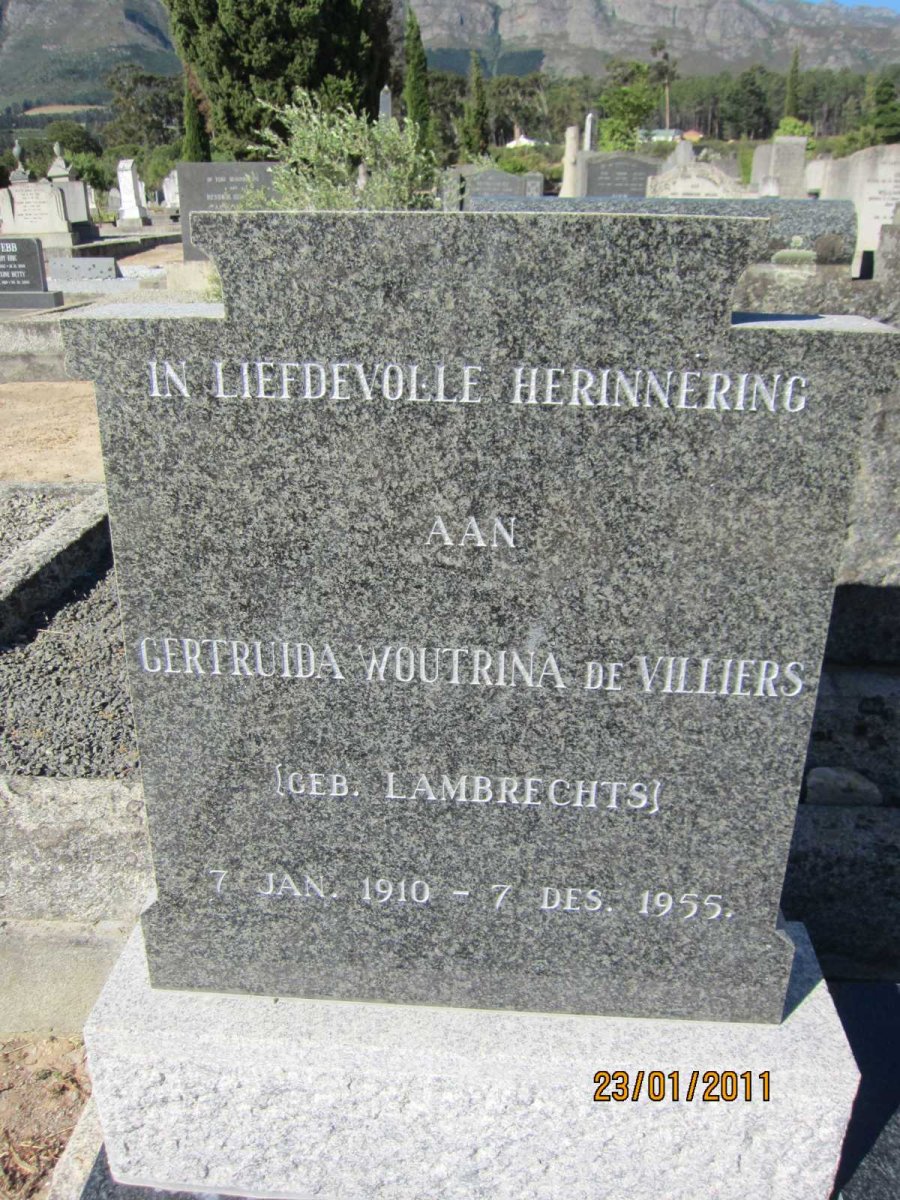 VILLIERS Gertruida Woutrina, de nee LAMBRECHTS 1910-1955