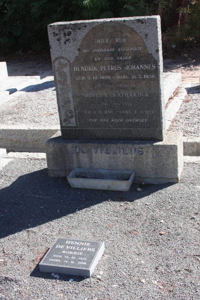 VILLIERS Hendrik Petrus Johannes, de 1896-1956 &amp; Helena Catharina DU TOIT 1898-1971 :: DE VILLIERS Hennie 1934-2008