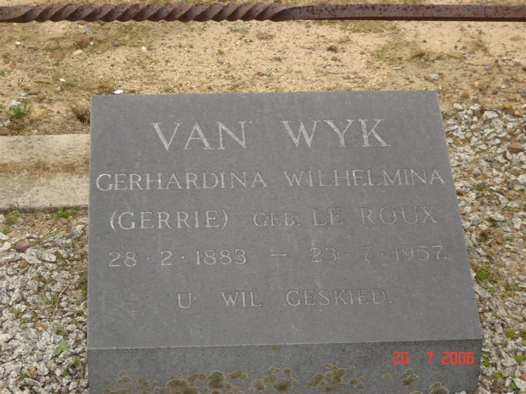 WYK Gerhardina Wilhelmina, van nee LE ROUX 1883-1957