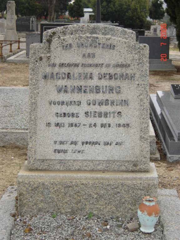 WANNENBERG Magdalena Deborah, voorheen COMBRINK nee SIEBRITS 1867-1945