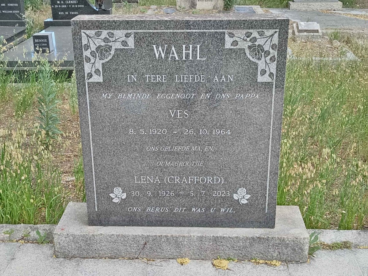 WAHL Ves 1920-1964 & Lena CRAFFORD 1926-2023