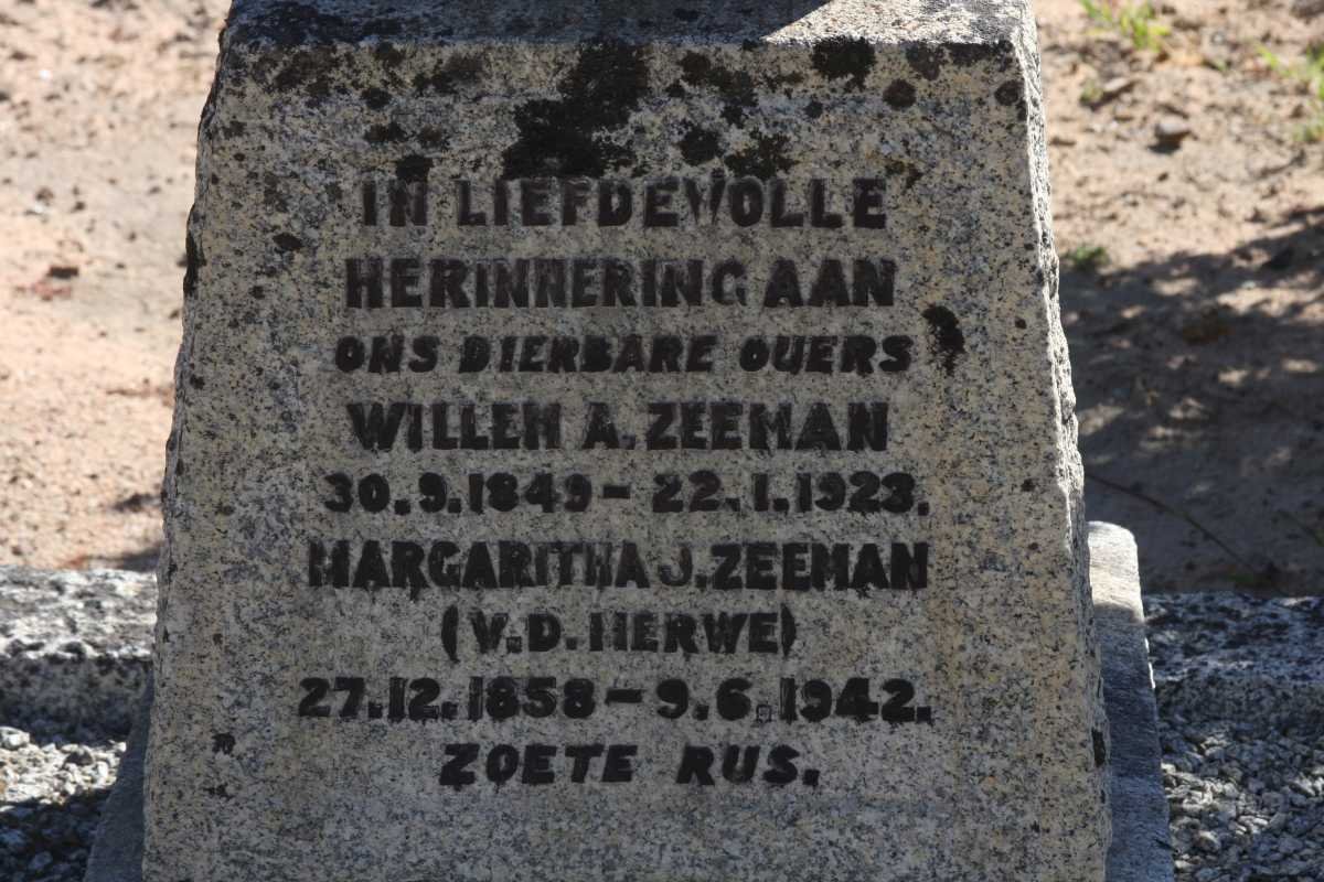 ZEEMAN Willem A. 1849-1923 &amp; Margaritha J. V.D. MERWE 1858-1942