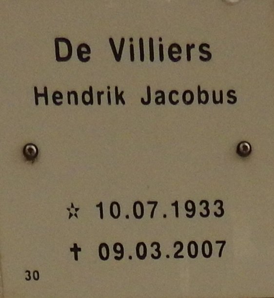 VILLIERS Hendrik Jacobus, de 1933-2007