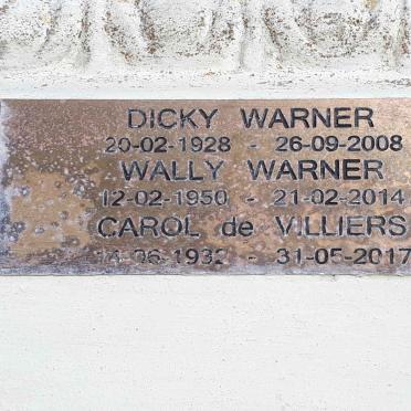 WARNER Dicky 1928-2008 :: WARNER Wally 1950-2014 :: DE VILLIERS Carol 1932-2017