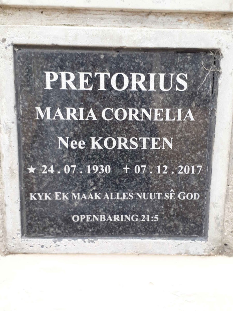 PRETORIUS Maria Cornelia nee KORSTEN 1930-2017
